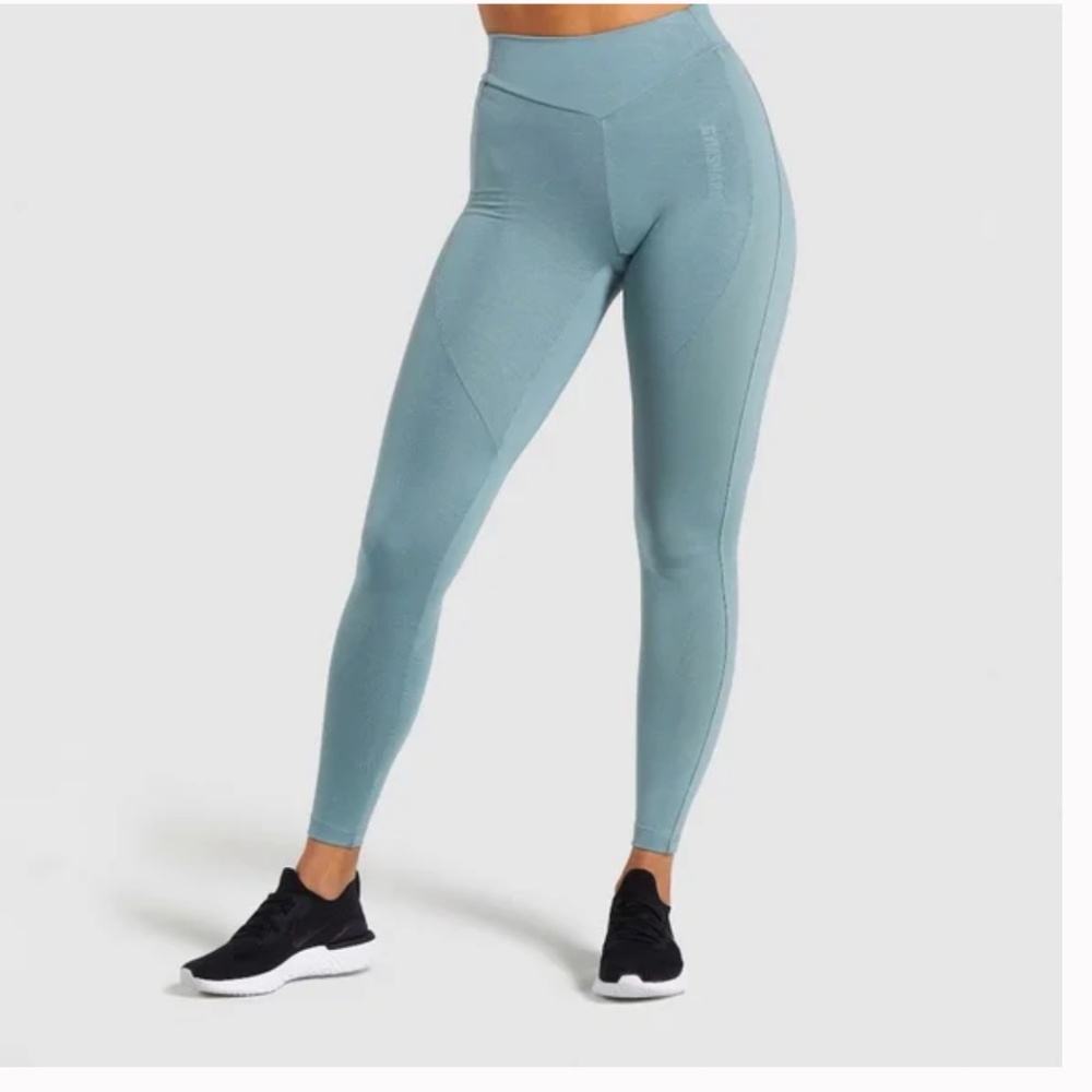GYMSHARK Lustre Stormy Turquoise Leggings Topo Map Size Small (Est.)
